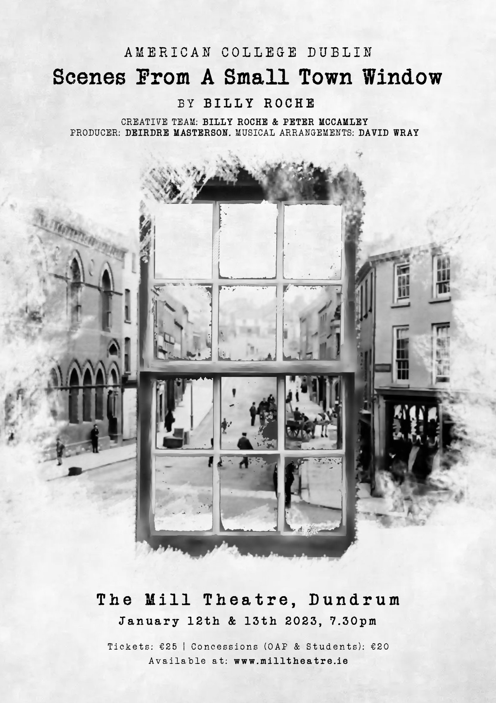 Scenes from a small town window - theatrical play poster design by Eamonn B Shanahan for Pinstripe Media