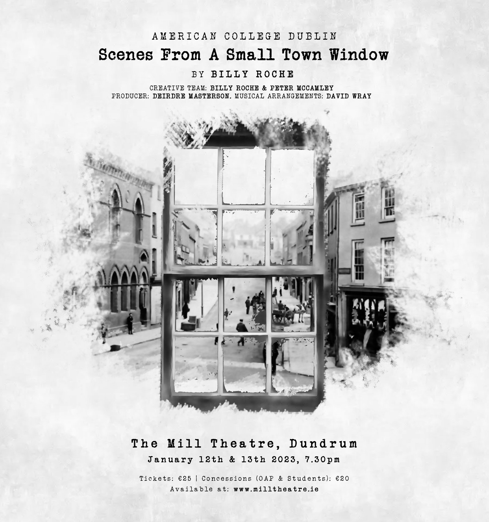 Scenes from a small town window - theatrical play poster design by Eamonn B Shanahan for Pinstripe Media